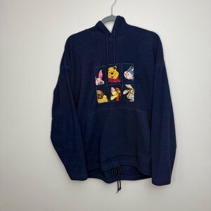 Vintage Disney Store Navy Fleece Hoodie Sweatshirt Winnie Pooh Characters Size L